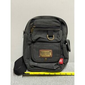 Rare Diesel Men Canvas Sling Bag Crossbody Messenger Travel‎ Utility Black